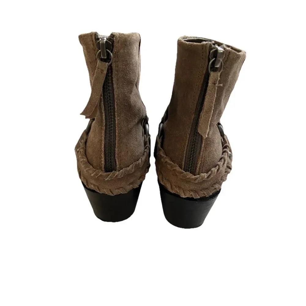 Vintage 7 Alameda Ankle Boot Womens 7.5 Brown Leather Back Zip Harness Western - Picture 10 of 13